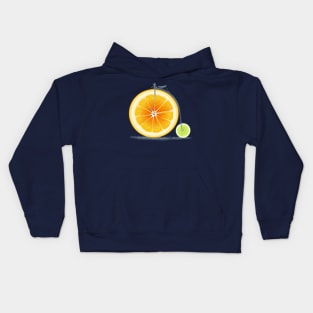 Vintage Orange Lime Bike with Retro Cycle Frame Look and Orange and Green Citrus Wheels, where you sit on Top of Orange Kids Hoodie